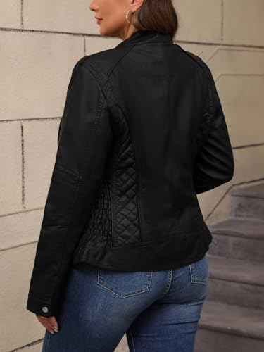 Women's Faux Leather Jacket Plus Size Motorcycle Biker Clothes Outfits Short Fashion PU Coat (1X-5X)