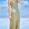Women's Silkworm Silk Halter Dress - Simple Midi Khaki