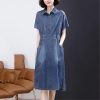 Summer Short Sleeve Denim Dress A Line Casual Pullover Long Dress for Women Lightweight Jean Dresses
