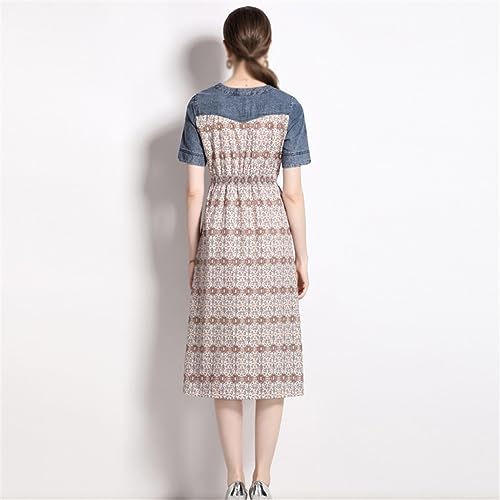 Denim Skirt Spring and Women's Long Dress Vintage Denim V-Neck Waist Slimming Dresses