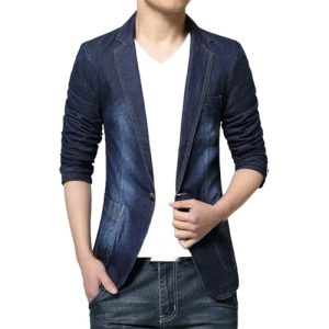 Mens Denim Fashion Cotton Vintage Suit Jacket Blue Coat Denim Jacket Slim Jeans