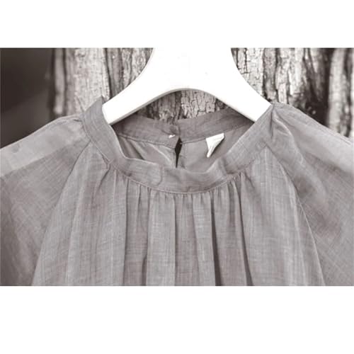 Women's Lantern Sleeve Linen - Plus Size Robe Dress Oatmeal