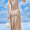 Women's Silkworm Silk Halter Dress - Simple Midi Khaki