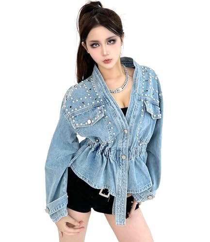Women's Faux Leather PU Jacket, Graffiti Studded Rivet Punk Biker Moto Fashion Coat with Long Sleeve