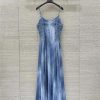 Women's Summer Embroidered Denim Spaghetti Strap Asymmetrical Long Slim Fit Casual Gown Elegant Maxi High Waist Wrap Dress