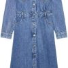 Women’s Dress Long Sleeve Shirt Blue Denim Summer Button Collared Casual Midi Long Dresses for Vacation