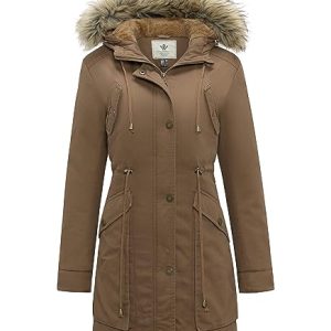 Women's Winter Thicken Fleece Jacket Fur Hooded Military Parka Coat