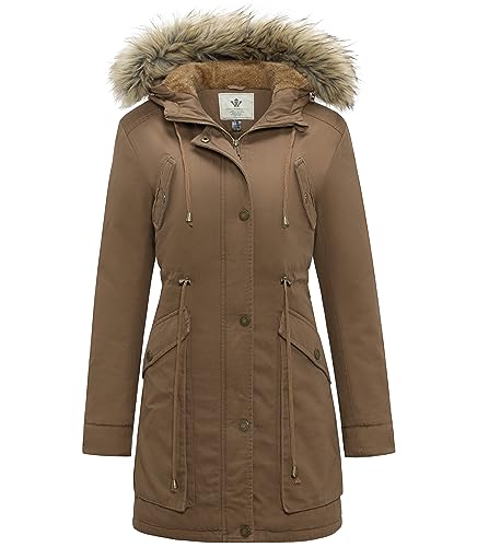 Women's Winter Thicken Fleece Jacket Fur Hooded Military Parka Coat