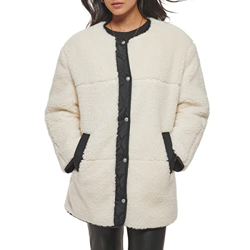 Women's Midlength Sherpa Coat with Reversible Wear
