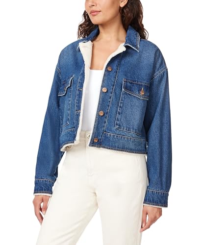 Jeans for Women Crop Cargo Jacket with Sherpa Trim, Sizes Small to X-Large