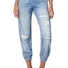 Womens French Terry Distressed Printed Denim Jogger, Comfortable & Stylish Pants