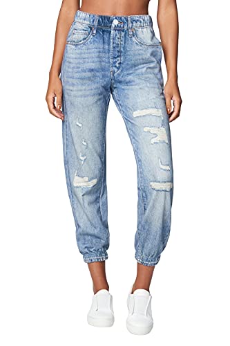 Womens French Terry Distressed Printed Denim Jogger, Comfortable & Stylish Pants