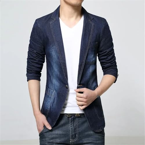 Mens Denim Fashion Cotton Vintage Suit Jacket Blue Coat Denim Jacket Slim Jeans