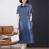 Summer Short Sleeve Denim Dress A Line Casual Pullover Long Dress for Women Lightweight Jean Dresses