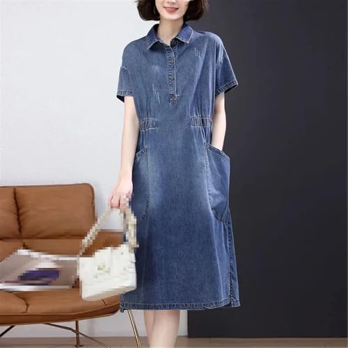 Summer Short Sleeve Denim Dress A Line Casual Pullover Long Dress for Women Lightweight Jean Dresses