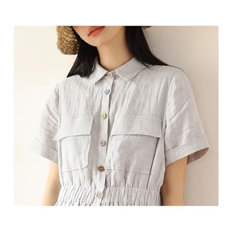 Women's Linen Sundress - Youth Loose Plus Size White