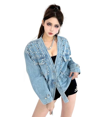 Women's Faux Leather PU Jacket, Graffiti Studded Rivet Punk Biker Moto Fashion Coat with Long Sleeve