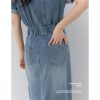 Women's Slimming Tencel Linen Waist Cinching Retro Hong Kong Style Denim Skirt Breathable Dress