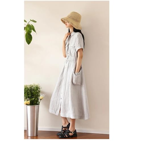 Women's Linen Sundress - Youth Loose Plus Size White