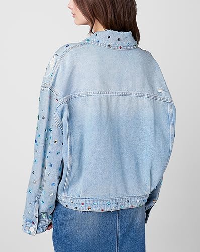 Womens Oversized Sustainable Multi Color Embellished Denim TruckerTrucker