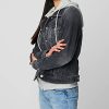 Womens Luxury Clothing Denim Trucker Jacket With Removable Hood