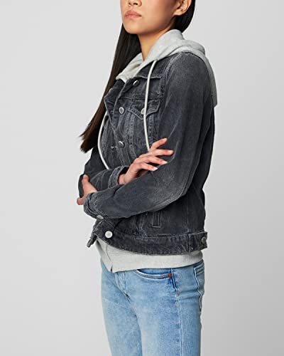 Womens Luxury Clothing Denim Trucker Jacket With Removable Hood