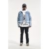 Light Blue Jeans Jacket For Men/Women High Street Do Old Washed Worn Out Paste Cloth Denim Coat black M
