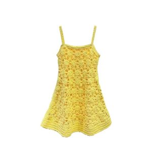 Women's Crochet Sunflower Dress - Sleeveless Hollow-Out Cami Summer Sundress