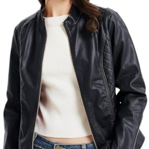 Women's Faux Leather Jacket Plus Size Motorcycle Biker Clothes Outfits Short Fashion PU Coat (1X-5X)