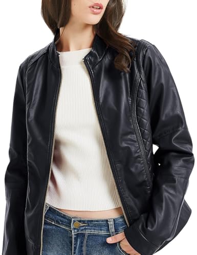 Women's Faux Leather Jacket Plus Size Motorcycle Biker Clothes Outfits Short Fashion PU Coat (1X-5X)