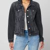 Womens Luxury Clothing Denim Trucker Jacket With Removable Hood