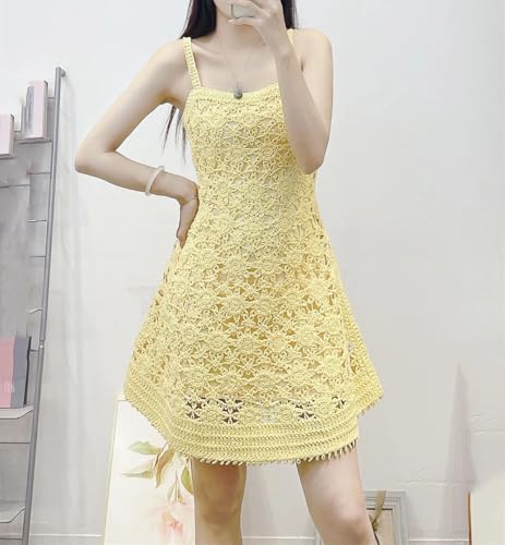 Women's Crochet Sunflower Dress - Sleeveless Hollow-Out Cami Summer Sundress