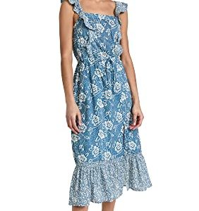 Women's Poppy Dress Sleevless Midi Square Neckline in Navy Multi