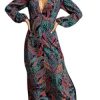 Que Linda Maxi Dress, Relaxed Fit, Deep V-Neck, Flowy Long Sleeves with Elastic Wrists, Flowy Long Dress