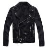 Men's Zippers Black Biker Jean Jacket Streetwear Thick Denim Slim Coat With Belt