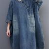 Blue Loose Womens Denim Dress Modern Casual Pullover Comfortable Long Sleeve Jean Dress