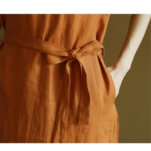 Women's V-Neck Linen Sundress - Strap A-Line Dress Sage