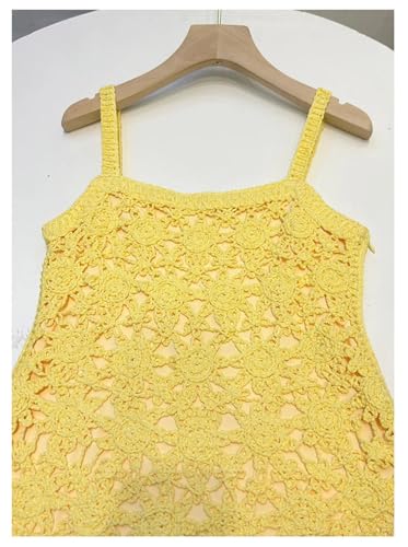 Women's Crochet Sunflower Dress - Sleeveless Hollow-Out Cami Summer Sundress