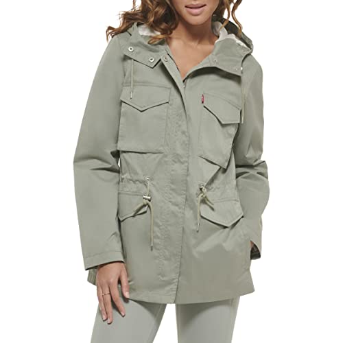Women's Plus Four Pocket Hooded Military Jacket