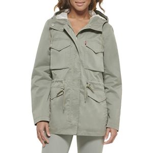 Women's Plus Four Pocket Hooded Military Jacket