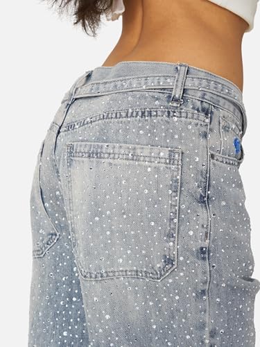 Womens Rhinestone Jeans Y2K Wide Leg Pants Unisex Loose Oversized Trousers Casual Baggy Streetwear Denim Pants