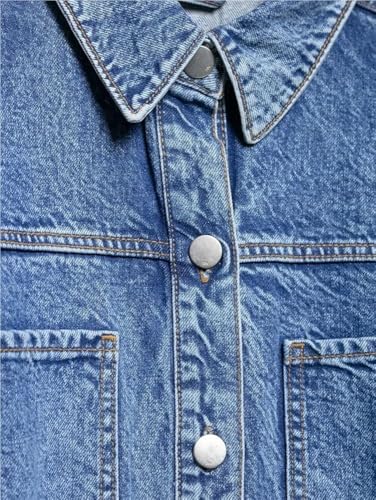 Women’s Dress Long Sleeve Shirt Blue Denim Summer Button Collared Casual Midi Long Dresses for Vacation