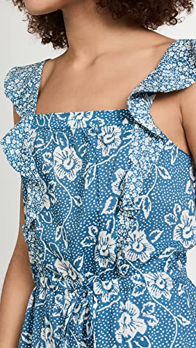 Women's Poppy Dress Sleevless Midi Square Neckline in Navy Multi