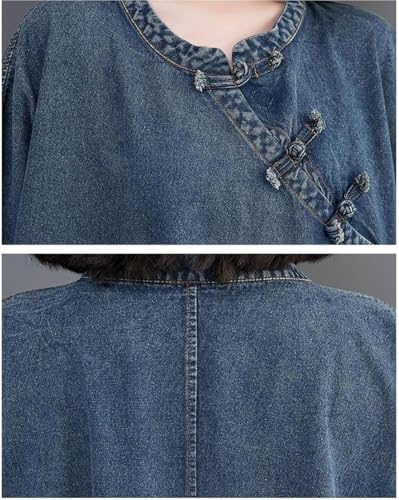 Blue Loose Womens Denim Dress Modern Casual Pullover Comfortable Long Sleeve Jean Dress
