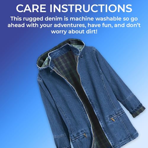 Women’s Flannel Lined Denim Jacket | Detachable Hood | Zip Front and Side Pockets | 100% Cotton