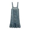 Summer Light Blue Denim Suspender Dress Women Loose Jacquard Casual Vintage Jean Dresses
