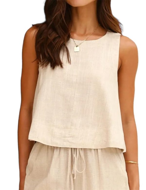 Womens Linen Tank Tops Spring Summer Relaxed Fit Sleeveless Shirts