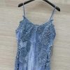 Women's Summer Embroidered Denim Spaghetti Strap Asymmetrical Long Slim Fit Casual Gown Elegant Maxi High Waist Wrap Dress