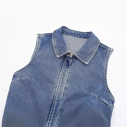 Fashionable Denim Dress for Women Sleeveless Knee Length Retro Casual Jean Dress