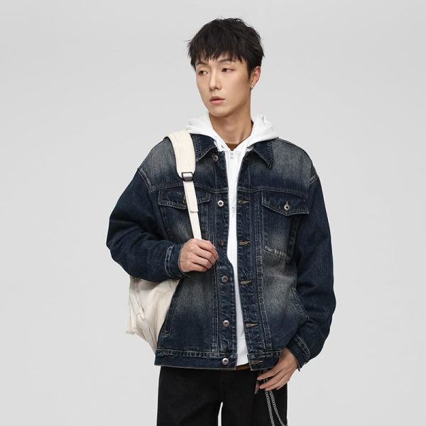 Vintage street denim jacket for men and women, loose American denim top for men